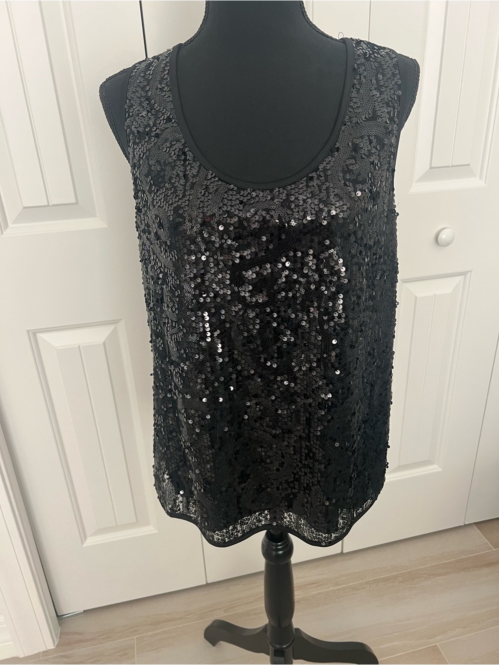 Black Sequin Sleeveless Tank Top NWT
